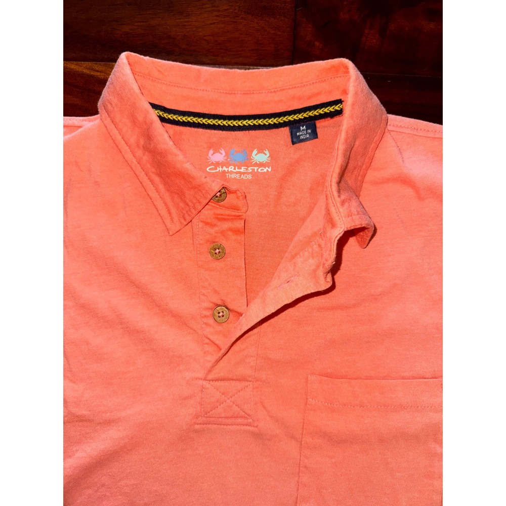 Charleston Threads Mens Coral Orange Short Sleeve Pique Polo Shirt Size Medium